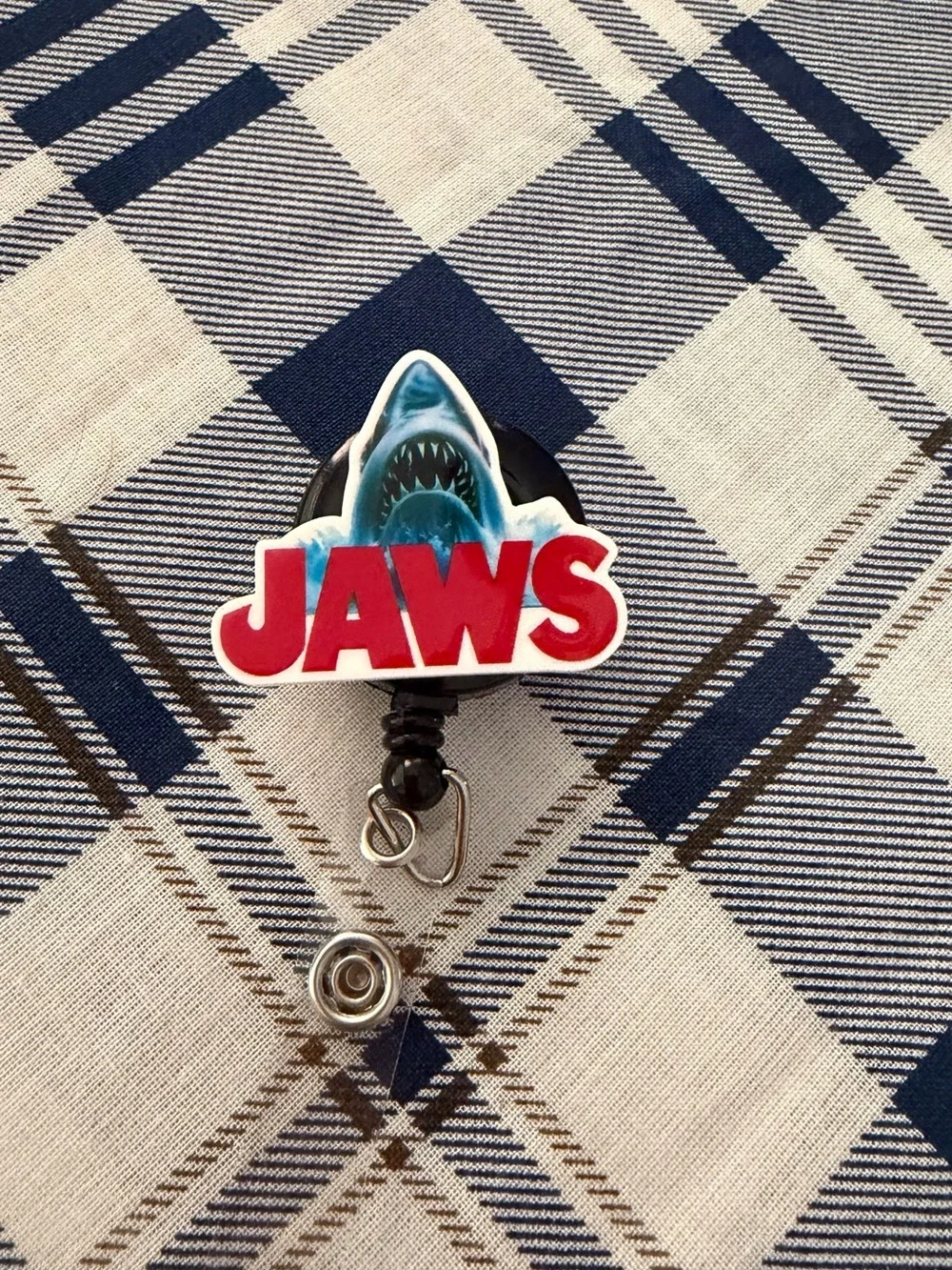 JAWS Shark Badge Reel - Blue, Red, White